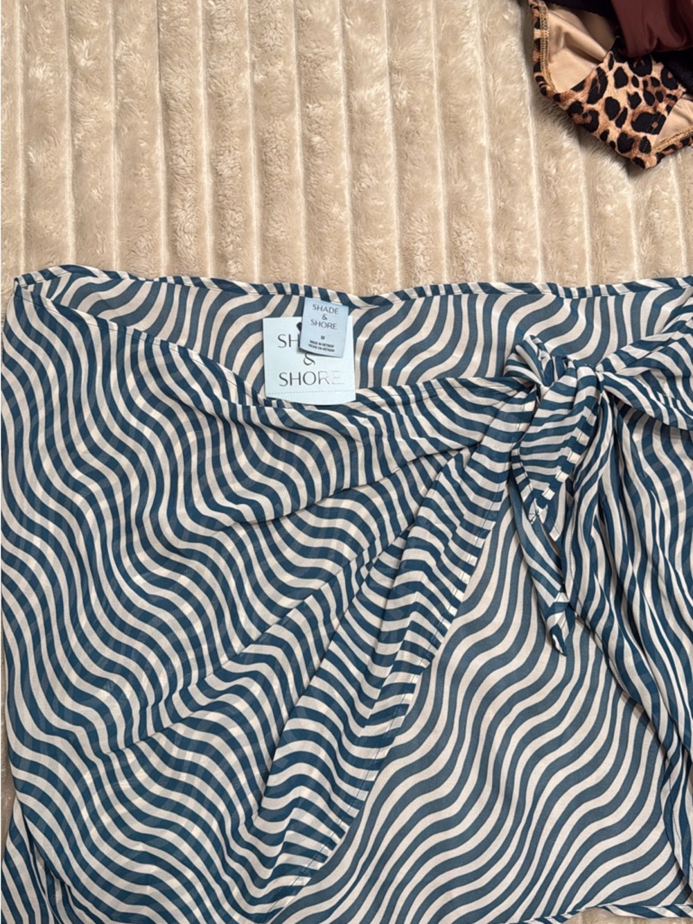 Medium Shade & Shore Blue and Cream Wavy Stripe Swim Coverup Sarong